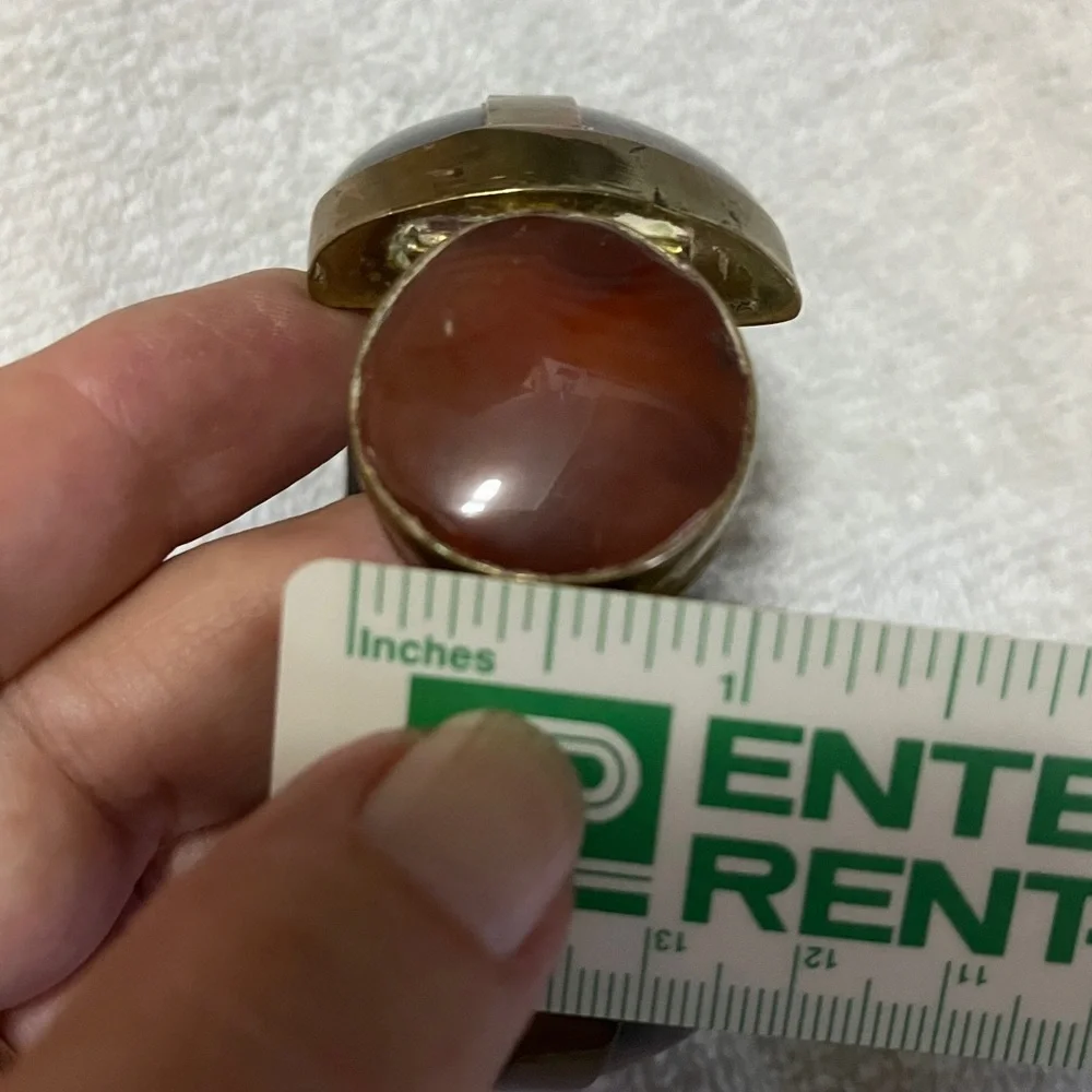 Antique Bracelet - Big & Chunky Ethnic Horn and Carnelian Stone w/ Brass Trim - Picture 8 of 8